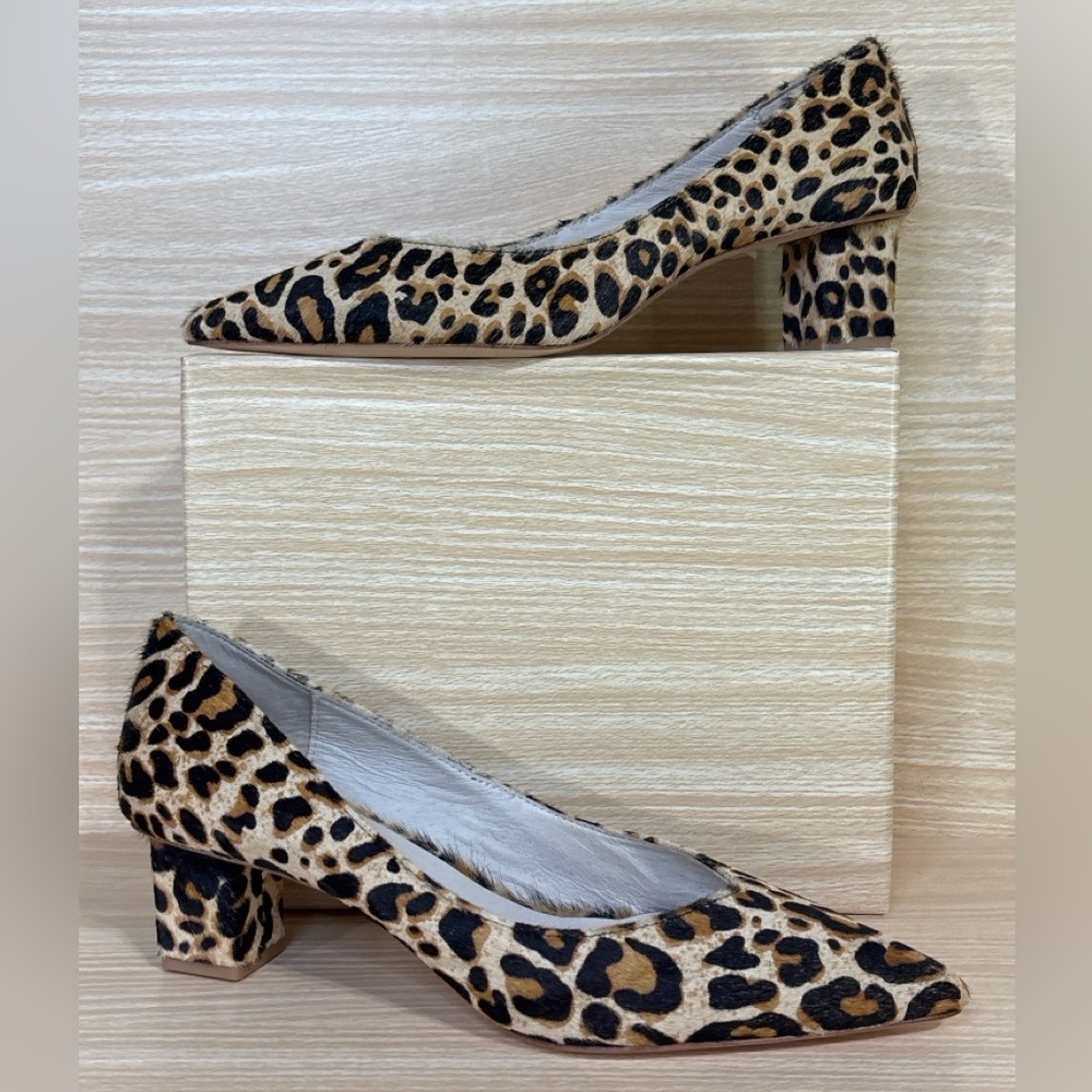 Koko Palenki Leopard Haircalf Pumps Pointed Toe Block Heel 8